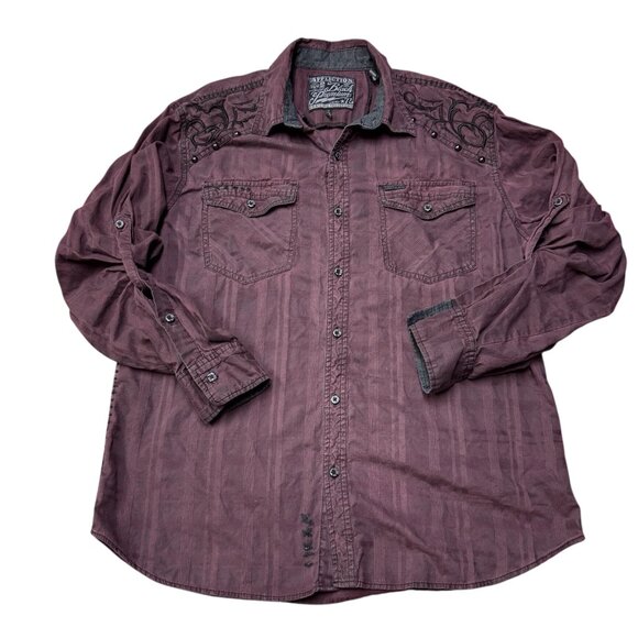 VTG Affliction Shirt Men XL GI Roll Tab Sleeve Red Embroidered‎ Grunge Punk Y2K - Picture 1 of 7